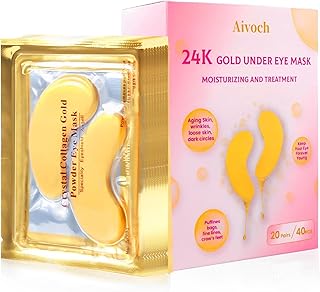 20Pairs/40Pcs 24K Gold Eye Patches, Collagen Eye Masks for Dark Circles and Eye Bags, Smooth Wrinkles & Puffy Eyes, Moisturizing Eye Skin, Skincare Eye Treatment, Beauty & Personal Care