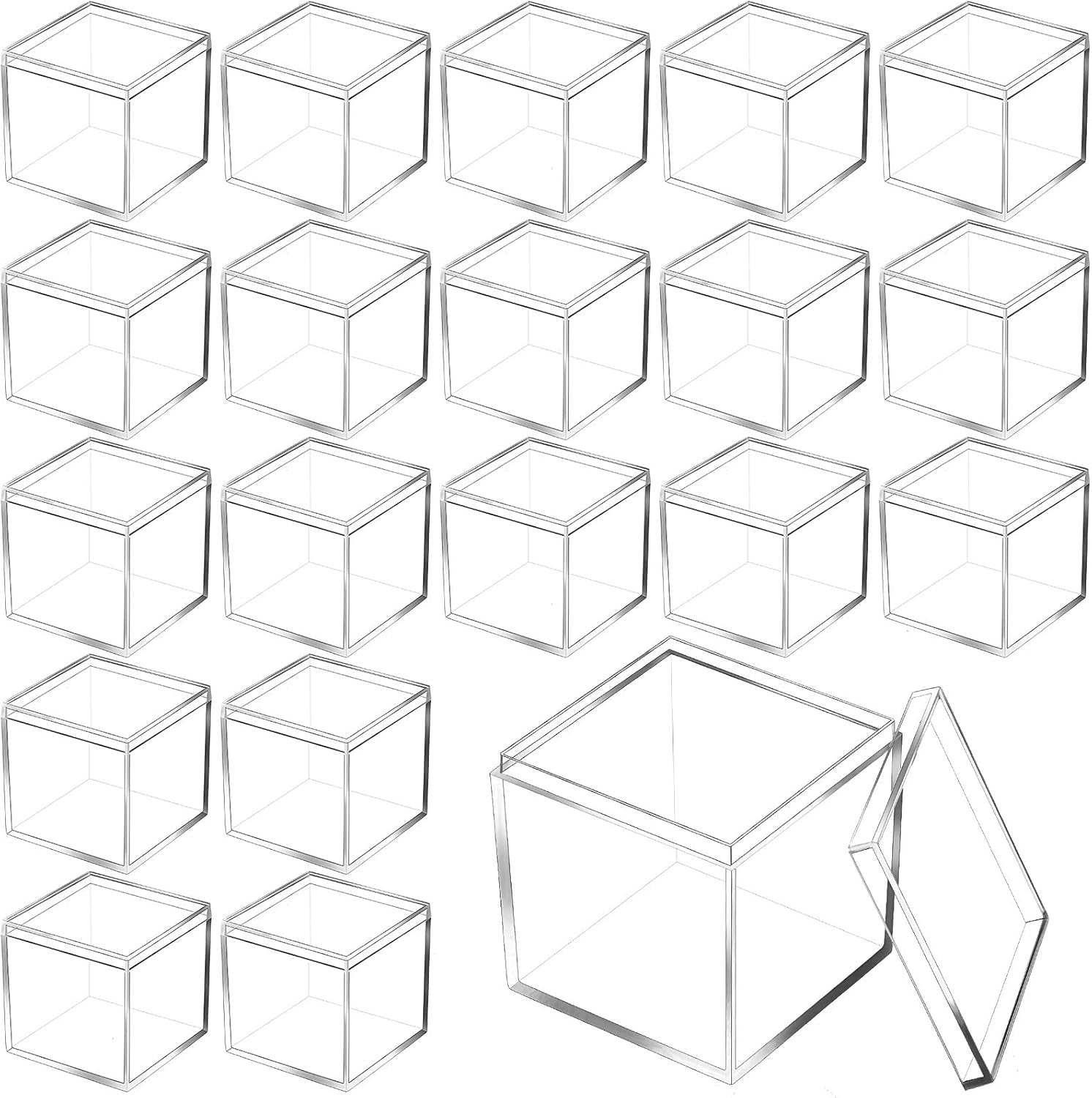 Tuanse 80 Pcs Acrylic Box with Lid Clear Small Acrylic Box Plastic Square Cube with Lid Mini Containers Display 2.2 x 2.2 x 2.2 Inch for Candy Pill Tiny Jewelry Toys Gifts