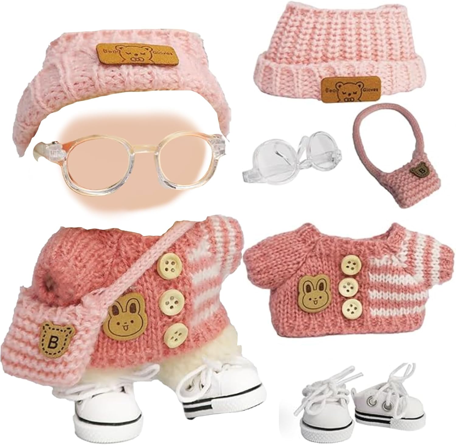 Baby Doll Accessories, 5 PCS Baby Doll Accessories Set with Knitted Sweater Hat Bag Glasses Shoes, Baby Dolls Clothes for Halloween Christmas Valentines Day Birthdays Anniversaries Gifts