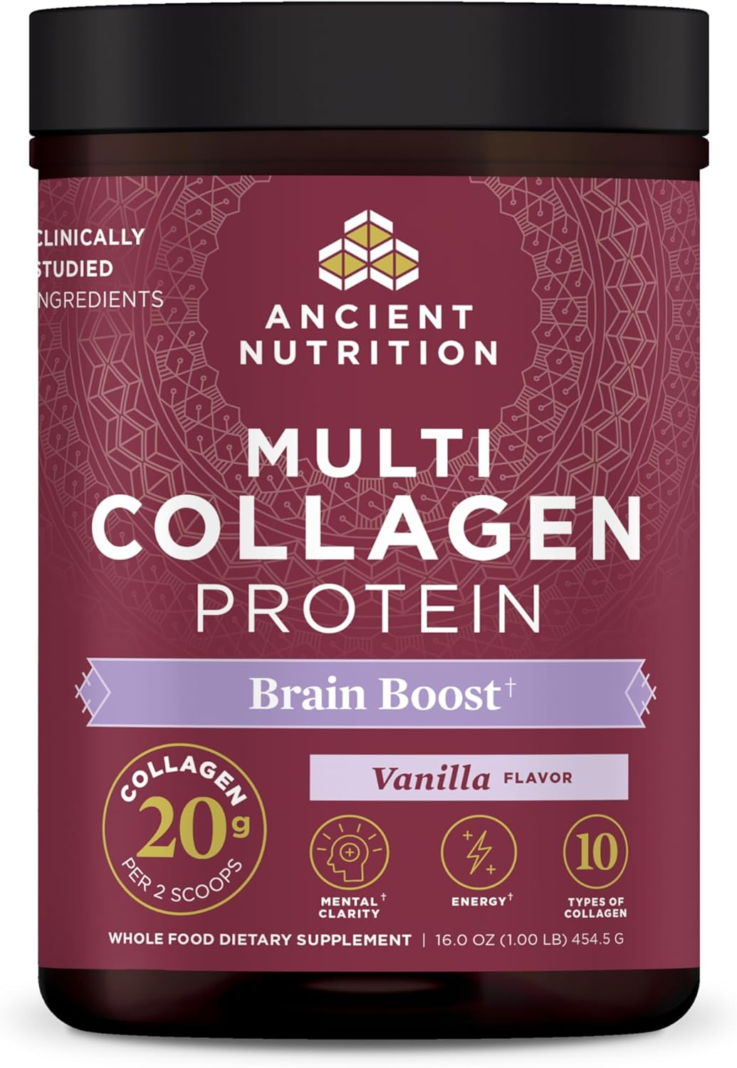 Ancient Nutrition Collagen Powder Protein, Multi Collagen Protein, Hydrolyzed Collagen Peptides Supports Skin and Nails, Joint Supplement (Brain Boost, 45 Servings)