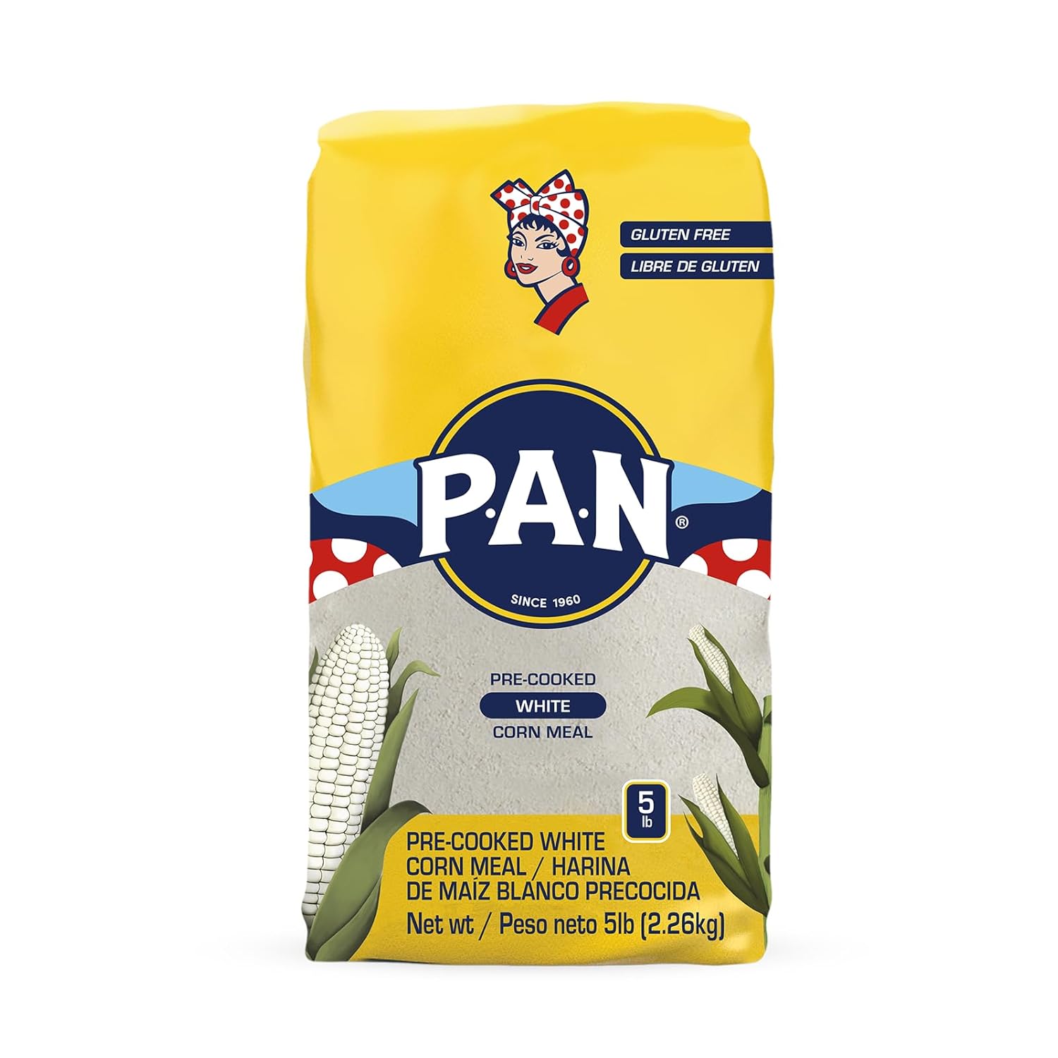 P.A.N. White Corn Meal – Pre-cooked Gluten Free and Kosher Flour for Arepas (5 lb/Pack of 1)