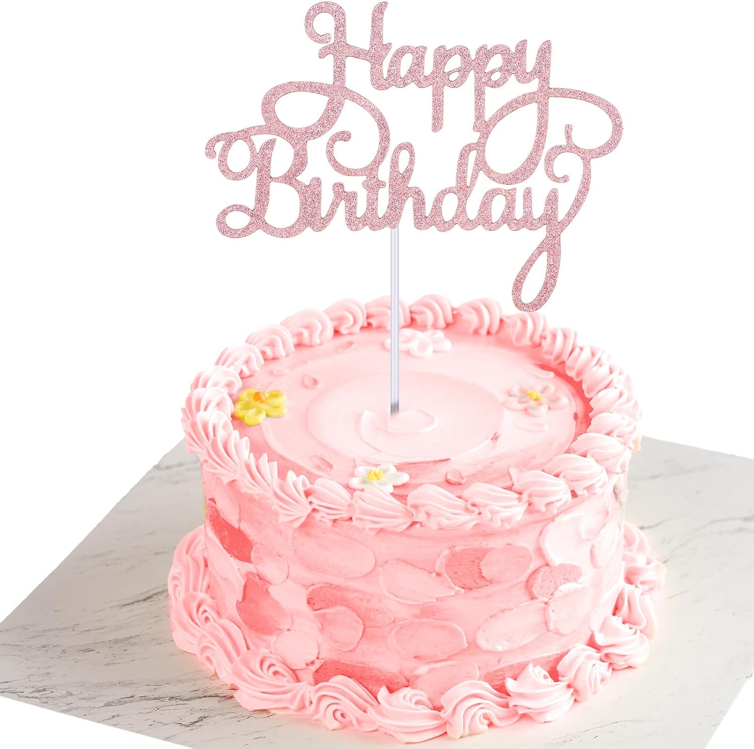 Happy Birthday Cake Toppers, Glitter, Rose Gold, 1 Count, Non-Edible, Perfect for Birthday Celebrations