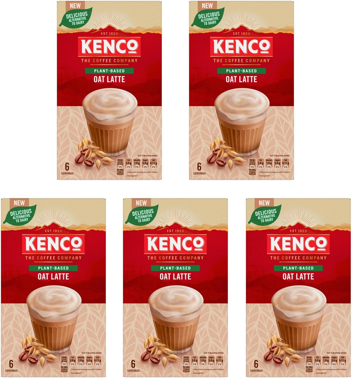 Kenco Plant Based Oat Latte Instant Coffee Sachets x6 (Pack of 5, Total 30 Sachets)