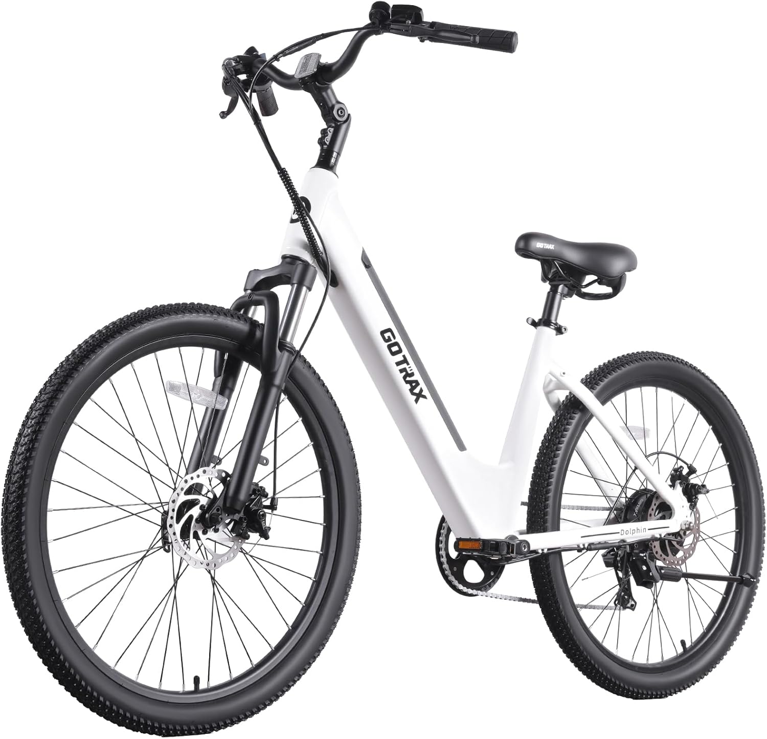Gotrax Dolphin 26" Electric Bike, Max Range 30Miles(Pedal-assist1) & 20Mph Power by Peak 500W, 5 Pedal-Assist Levels & Front Suspension, 7-Speed&Boost Mode, City E-Bike for Adult, Step-Thru Bicycle