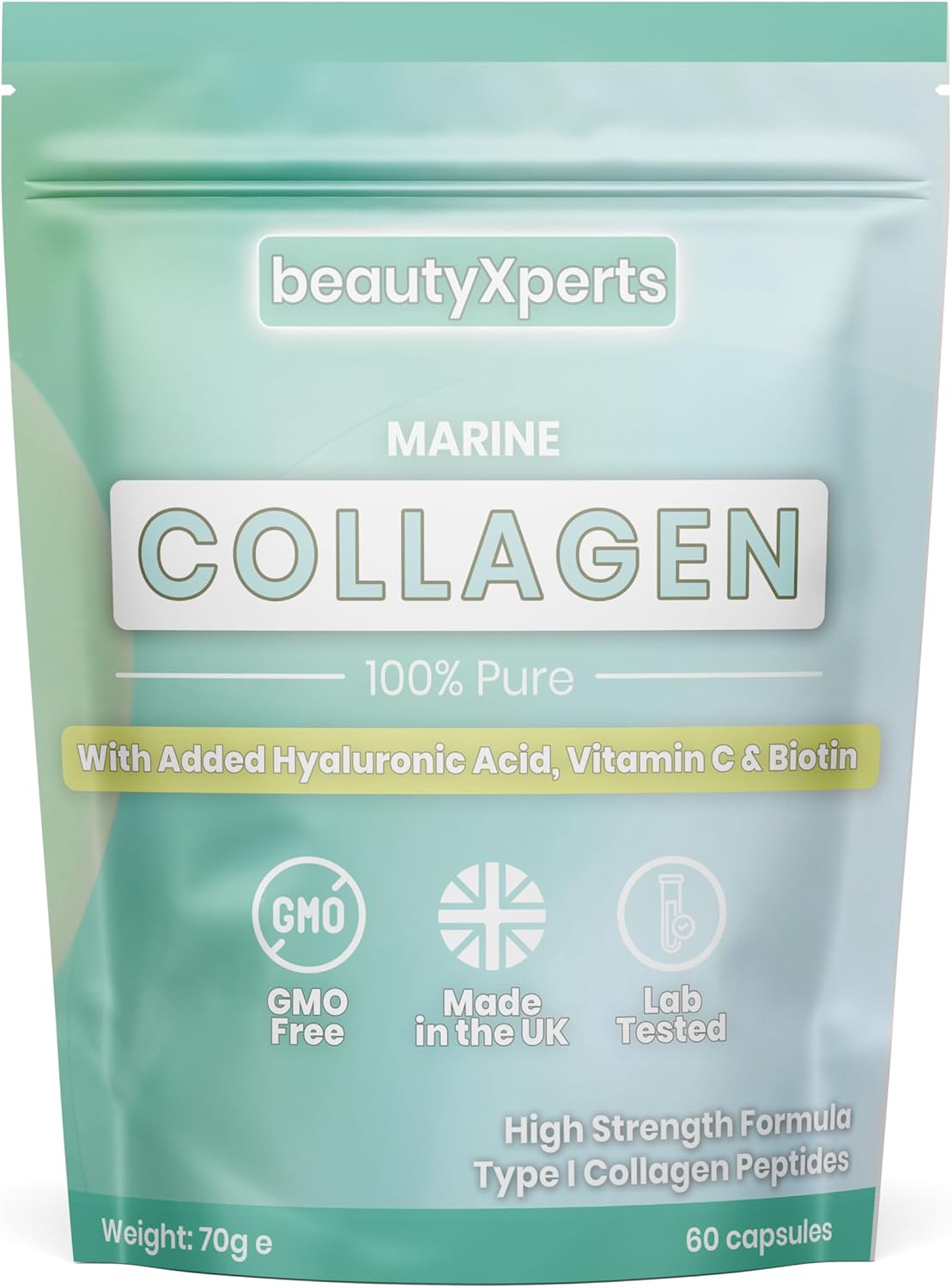 Marine Collagen Capsules | with Biotin, Hyaluronic Acid & Vitamin C | High Strength Pure Collagen Peptides Supplements for Women and Men | 60 Capsules (Not Tablets or Powder)