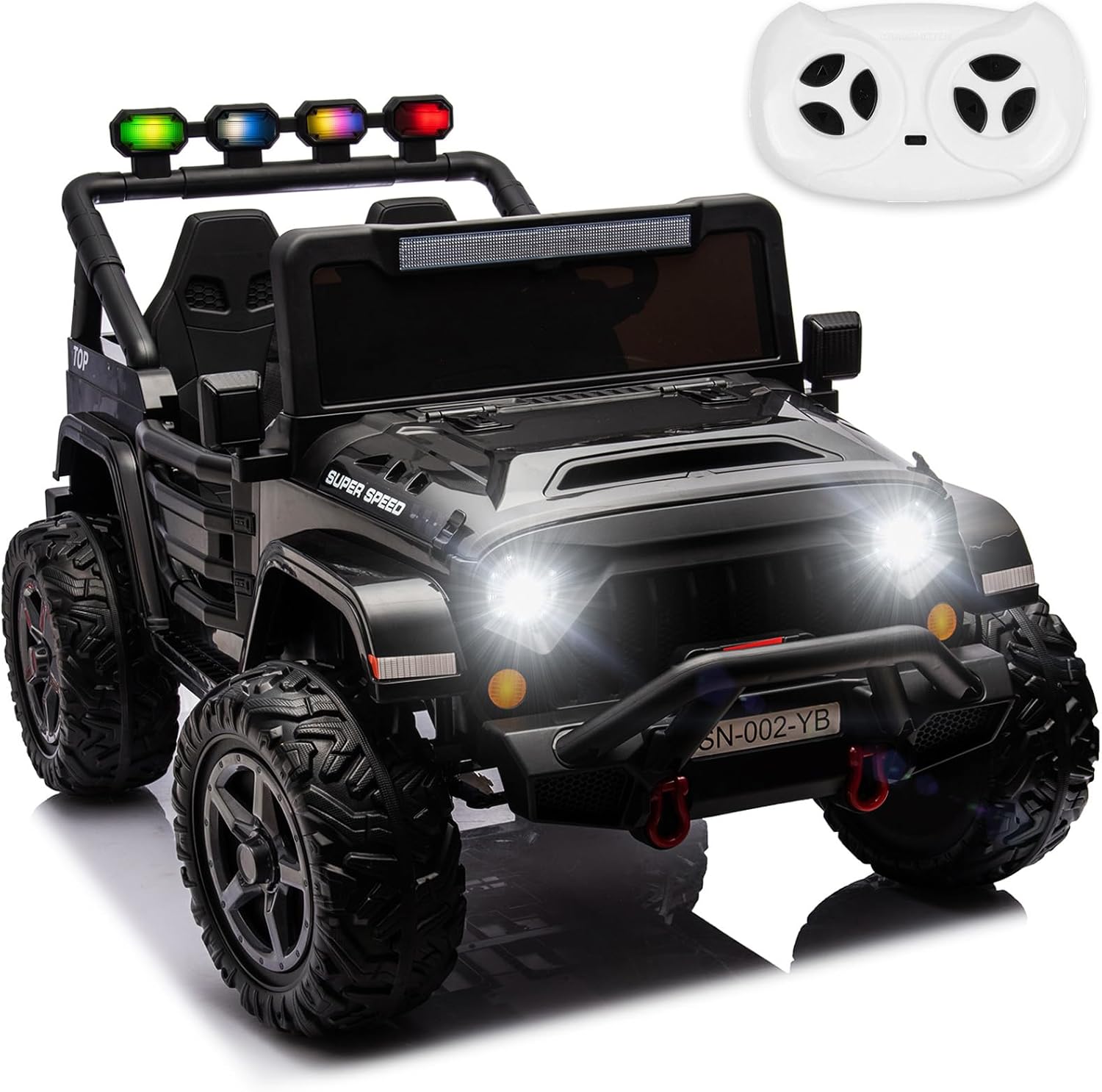 NEWQIDA 24V 2 Seater Ride on Car w/Remote Control 4wd Kids Electric Vehicles Ride on Toys Car, EVA Tires Wheels, 20" Spacious Seat, LED Lights, Music, Spring Suspension, 4x200W Motors, Black