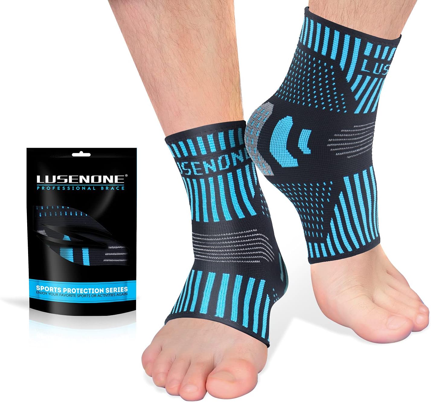 Professional Ankle Support Brace 2 Pack, Breathable Plantar Fasciitis Socks, Anti-Slip Ankle Compression Sleeve Socks for Joint Pain, Ligament Damage, Sprained Ankle, Achilles Tendonitis, Sports