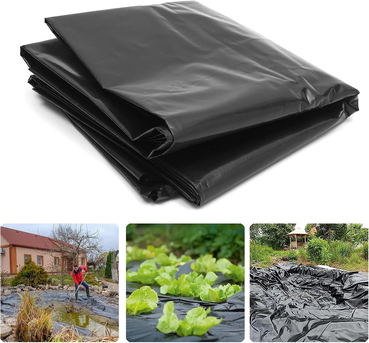 PALUDO 2 X 6M Extra Thick Black Heavy Duty Polythene Sheeting, Plastic Dust Waterproof Sheets, Garden Grow Polythene Cover Sheets, for Gardening Insulation Building Rubble Protection (250Mu/1000G)