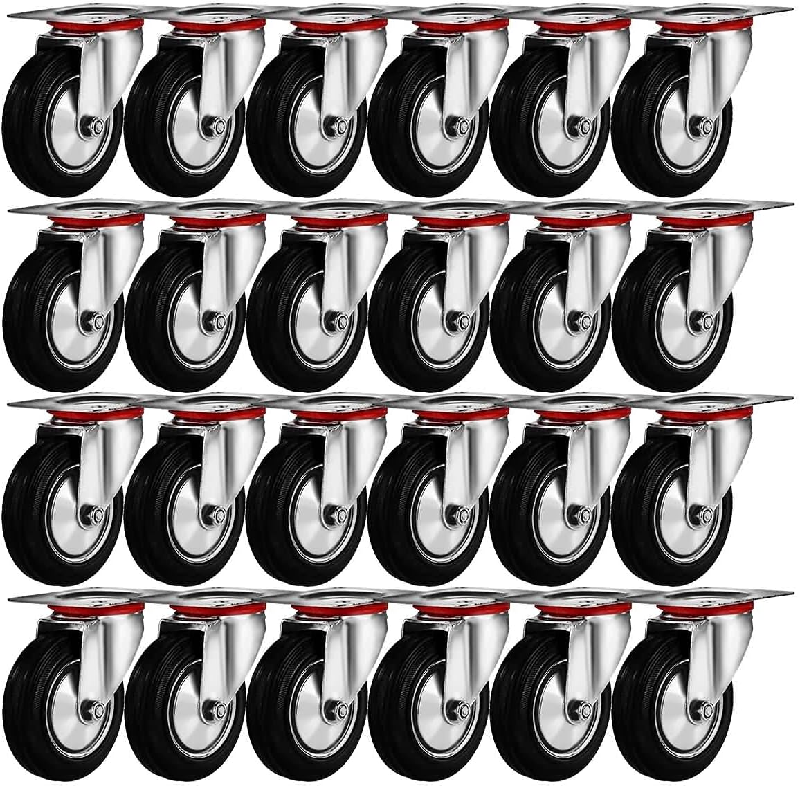 24 Pack - 3" Swivel Caster Wheels Rubber Base with Top Plate & Bearing Heavy Duty