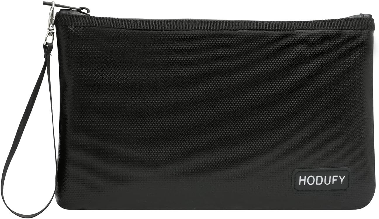 Fireproof Money Bag (2000℉), Fireproof Document Bags, Bank Cash Bag with Zipper & Strap, Suitable for A5 Documents, Bank Inventory, Passport (Black)