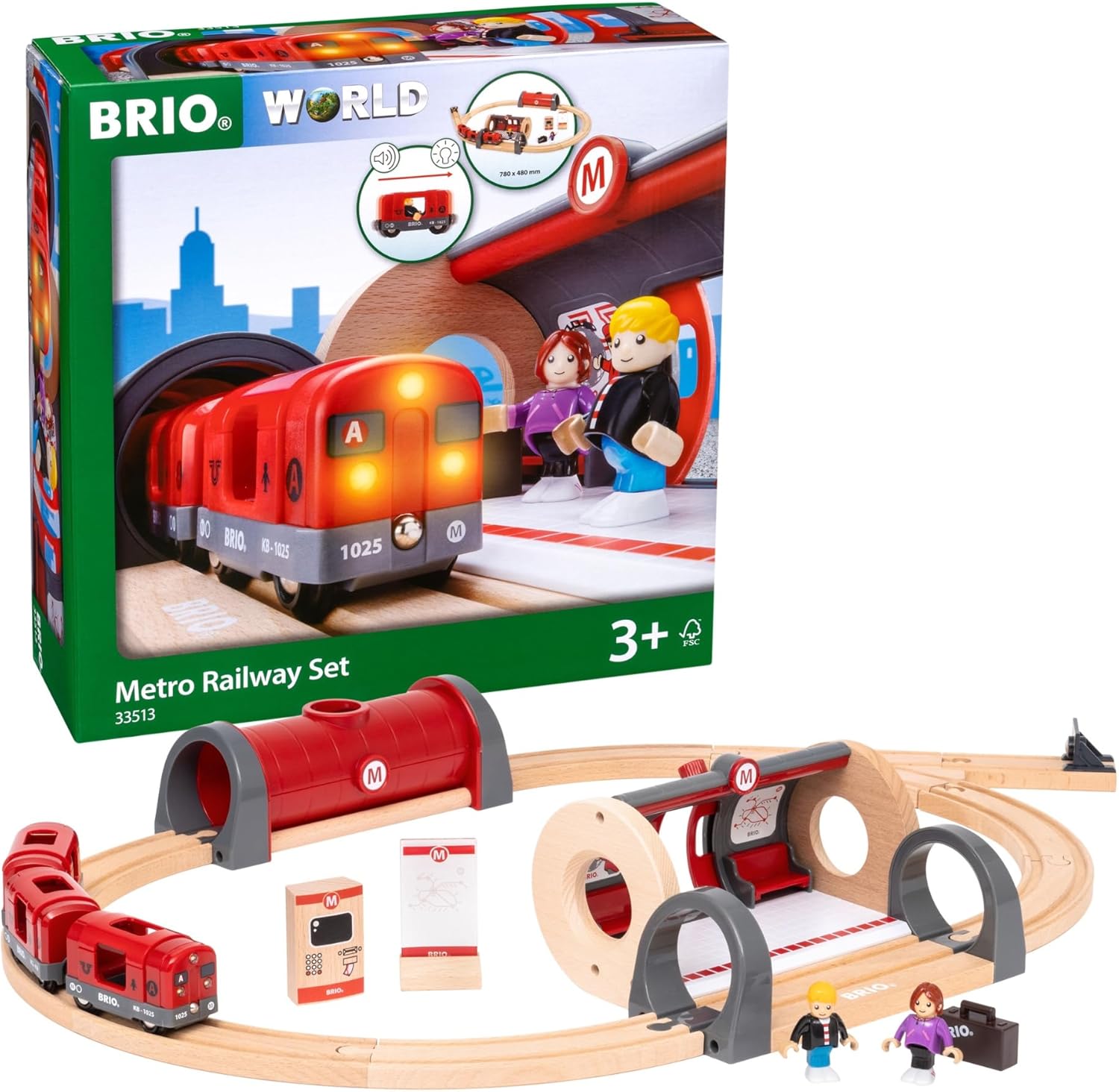 Brio - 33513 Metro Railway Set | Dynamic 20 Piece Wooden Train Set with Interactive Accessories | Perfect for Kids Ages 3 and Up | Fosters Creativity and Motor Skills