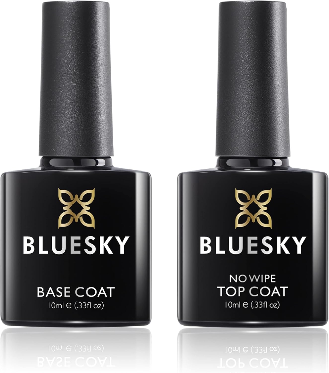 Bluesky Gel Nail Polishes, No Wipe Top Coat and Base Coat, Soak Off LED UV Gel Nail Polish Set, Long Lasting, Shiny, High Gloss Finish, Clear, 2 x 10ml Bottles