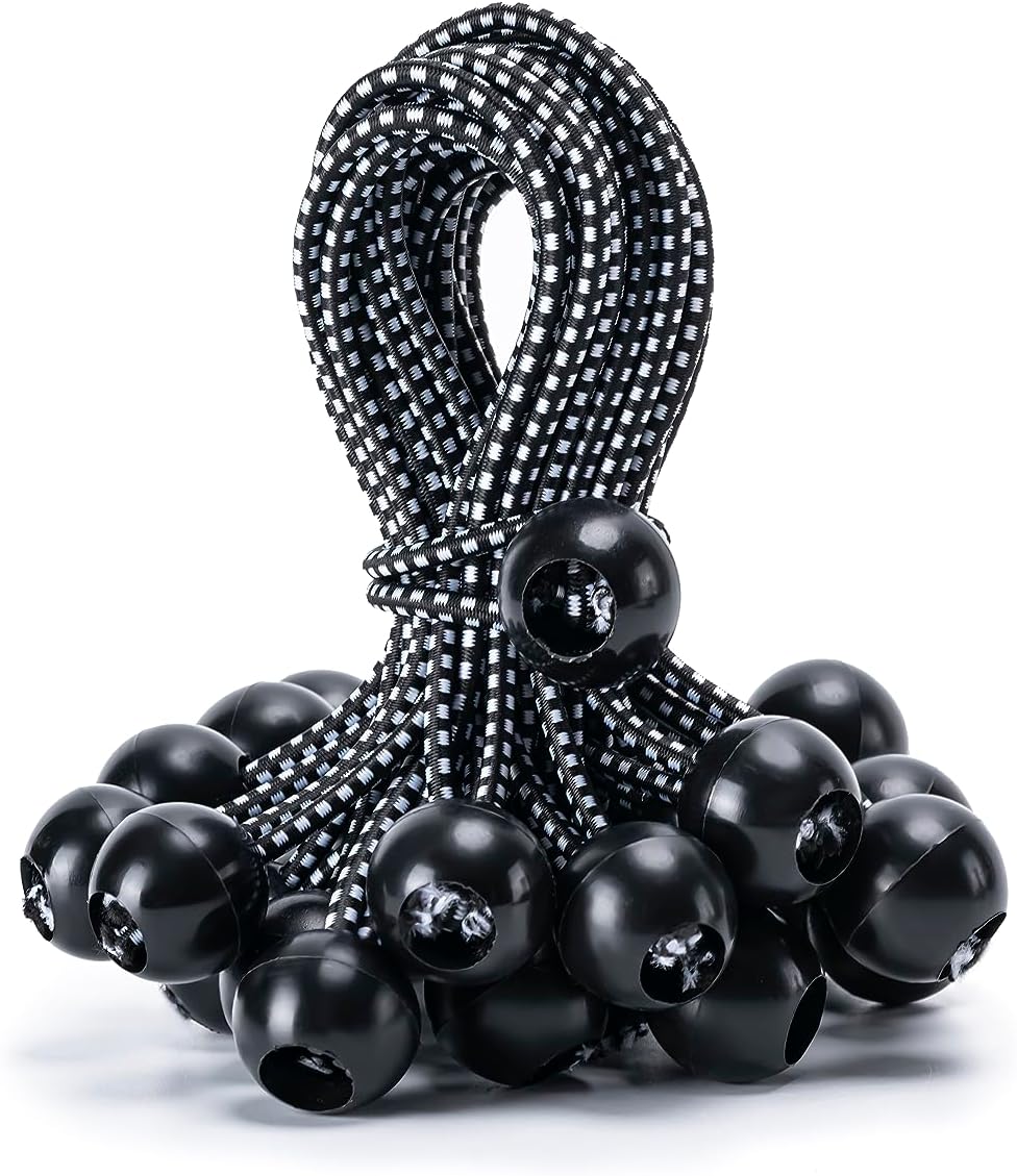 30 Pack Ball Bungee Cord, 6 Inch Heavy Duty Bungie Cord Balls Canopy Tarp Tie Down Bungee Balls for Camping, Tents, Cargo,Holding Wire and Hoses, Patio Umbrellas, Awning (Black)