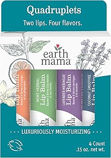Earth Mama Lip Balm Quadruplets 4-Pack | No Petroleum, Artificial Colors or Flavors
