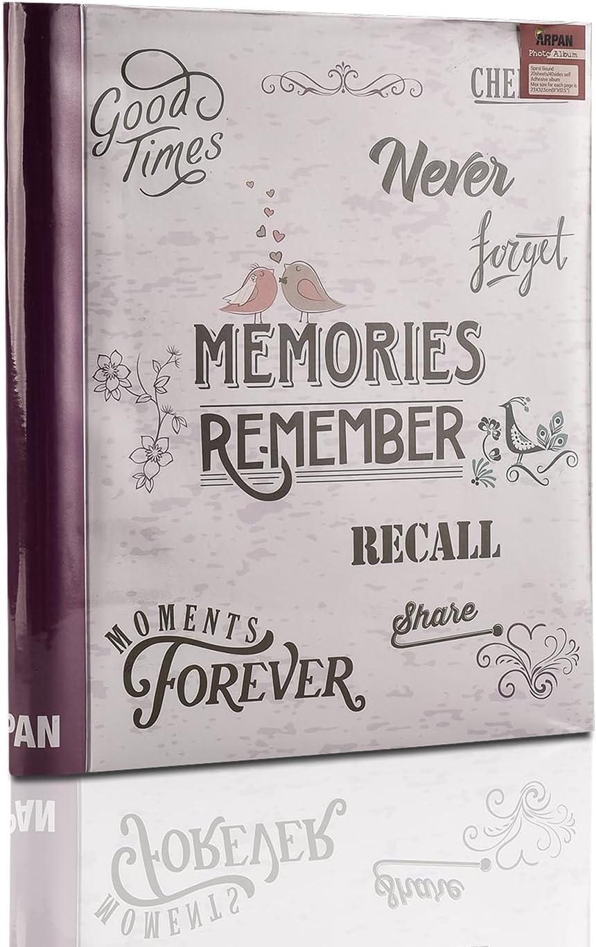 Large Self Adhesive Photo Album Hold Various Sized Picture Up to A4 Size 20/Sheets 40/Sides (Memories Purple)