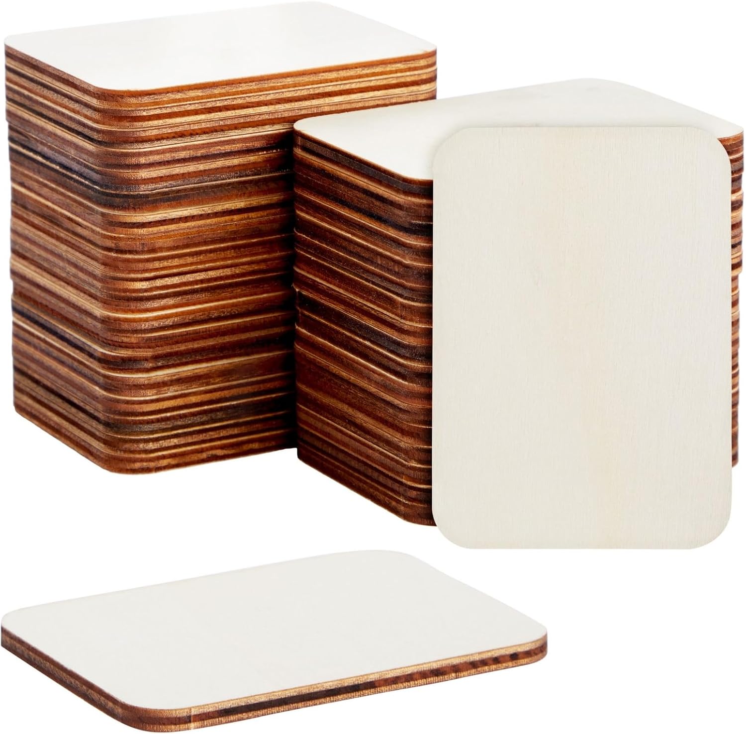 Bright Creations 36 Pack Unfinished Wood Rectangles for Crafts - Wooden Rectangle with Rounded Corners for Business Cards & DIY Projects - 2.5 x 3.5 Wooden Rectangles for Crafts