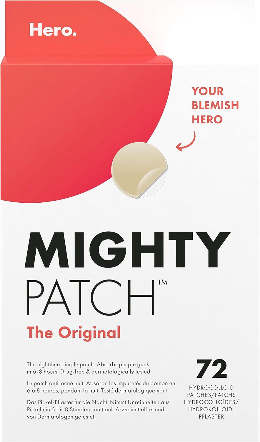 Mighty Patch Original Spot Patches by Hero Cosmetics, Day & Night Time Acne Treatment, Clear Spot Remover Hydrocolloid Patches, Anti Acne Dots, Spot Treatment Pimple Stickers - 72 Pimple Patches