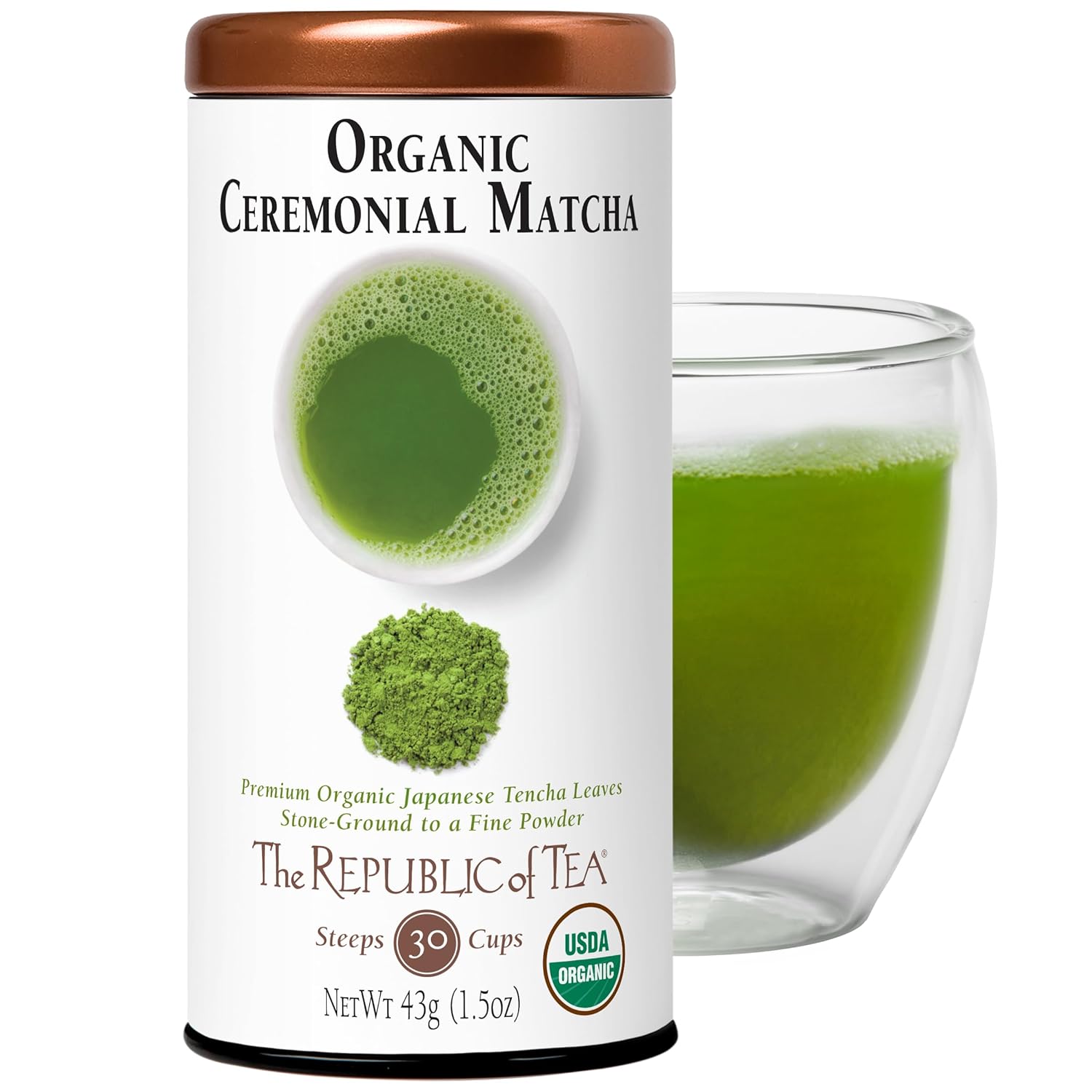 The Republic of Tea Organic Full-Leaf Japanese Matcha Green Tea Powder, 1.5 Oz Tin | Steeps 30 Cups