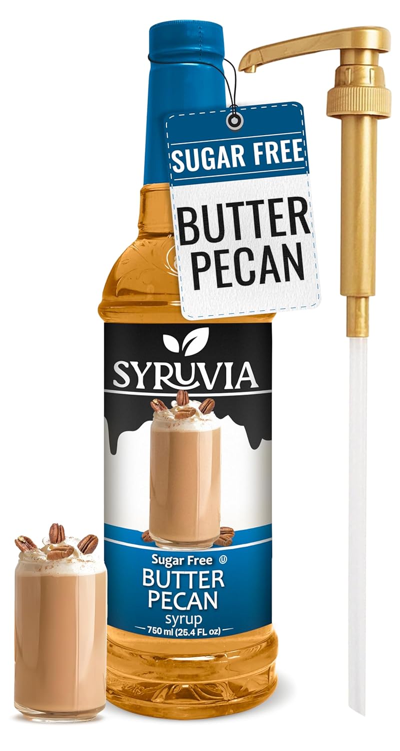Syruvia Sugar-Free Butter Pecan Coffee Syrup - 25.4 fl oz - 0 Calorie- Kosher Coffee Syrups, Gluten Free, Perfect for Drinks, Soda, Shakes, and More With Pump