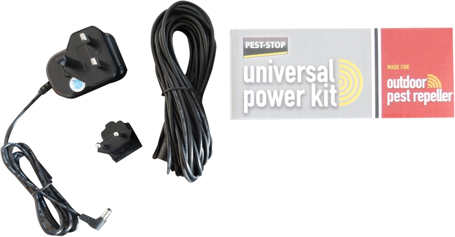 Pest-Stop Universal Power Kit - Outdoor Repellers - Cost Saving - EU and UK Plugs - 10 Metre Extension - Suitable for All Gardens, Black
