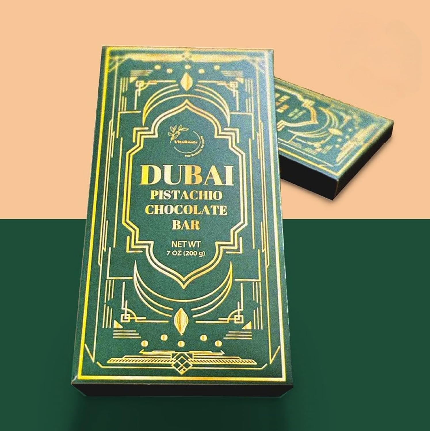 VitaRoots Dubai Chocolate Bar Pistachio, Crunchy Loaded Viral Knafeh Chocolate Bar with Pistachio Cream and Kataifi, 7 oz (200gr), Luxury Gift for Men and Women