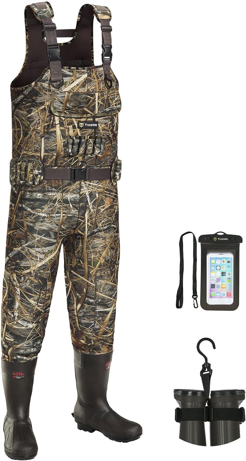 TIDEWE Hunting Waders with Boot Hanger & 600G Insulation, Waterproof Cleated Neoprene Bootfoot Fishing Chest Waders