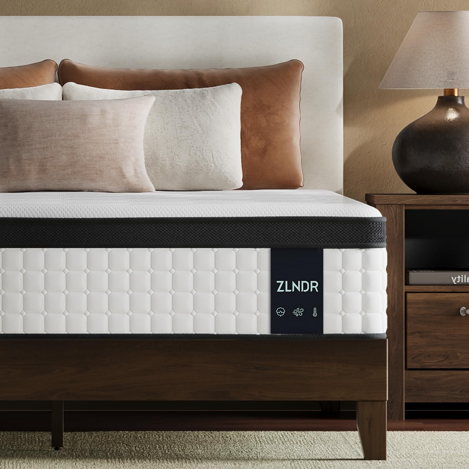 Queen Size Mattress 12 Inch Deluxe Hybrid Mattresses without Fiberglass , Medium Firm with Cooling Gel Memory Foam and Pocket Coil for Pressure Relief , Motion Isolation , Edge Support , CertiPUR-US