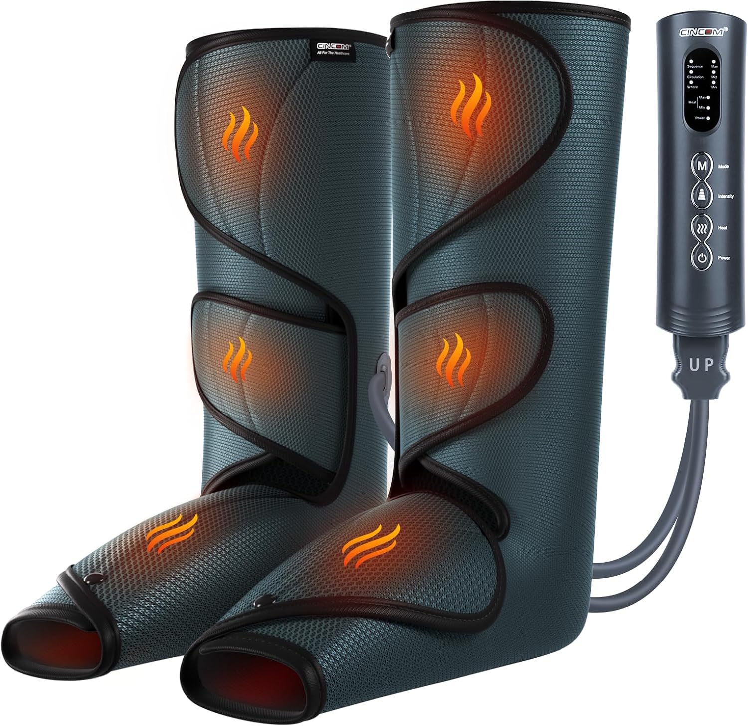 CINCOM Leg Massager with Heat and Compression, Legs Massage for Circulation and Pain Relief FSA HSA, Heating Calf Leg Air Compression Massager Help with Relief Edema RLS