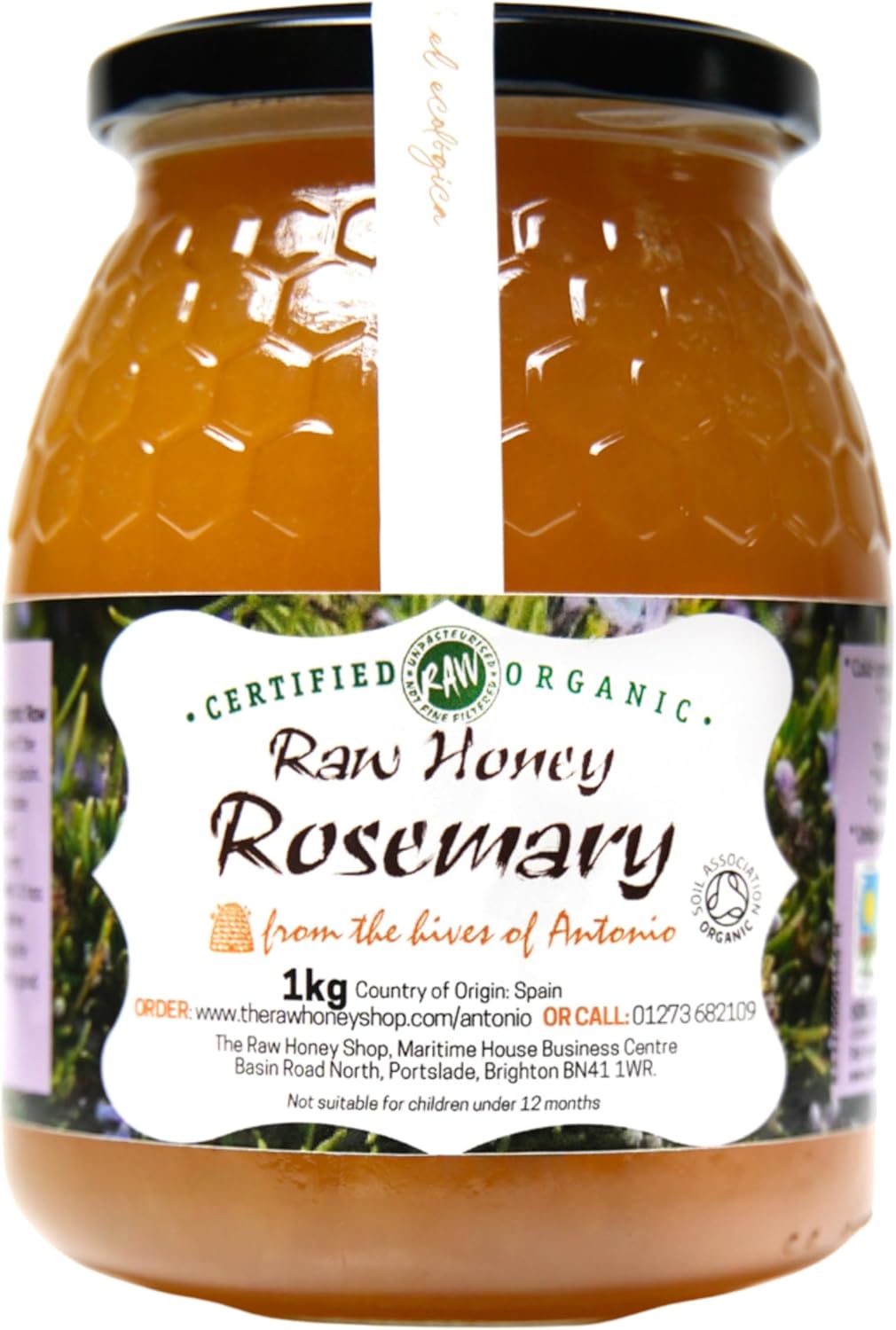 Antonio's RAW CERTIFIED ORGANIC ROSEMARY HONEY, 1kg - Platinum Award Winner, Pure Wilderness Honey, Unpasteurised, Single Origin - The Raw Honey Shop
