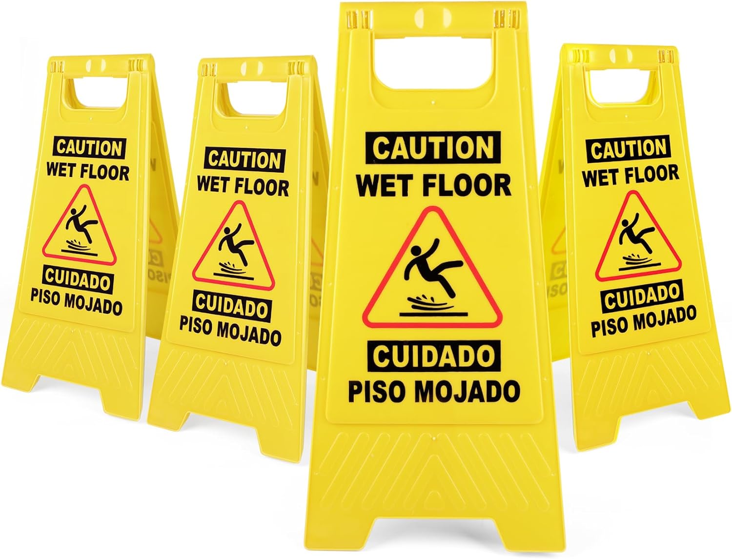 XPCARE 24 Inches Caution Wet Floor Sign,4PACK Yellow Bilingual Double-Sided Safety Warning Signs,A Frame Safety Wet Floor Signs Commercial