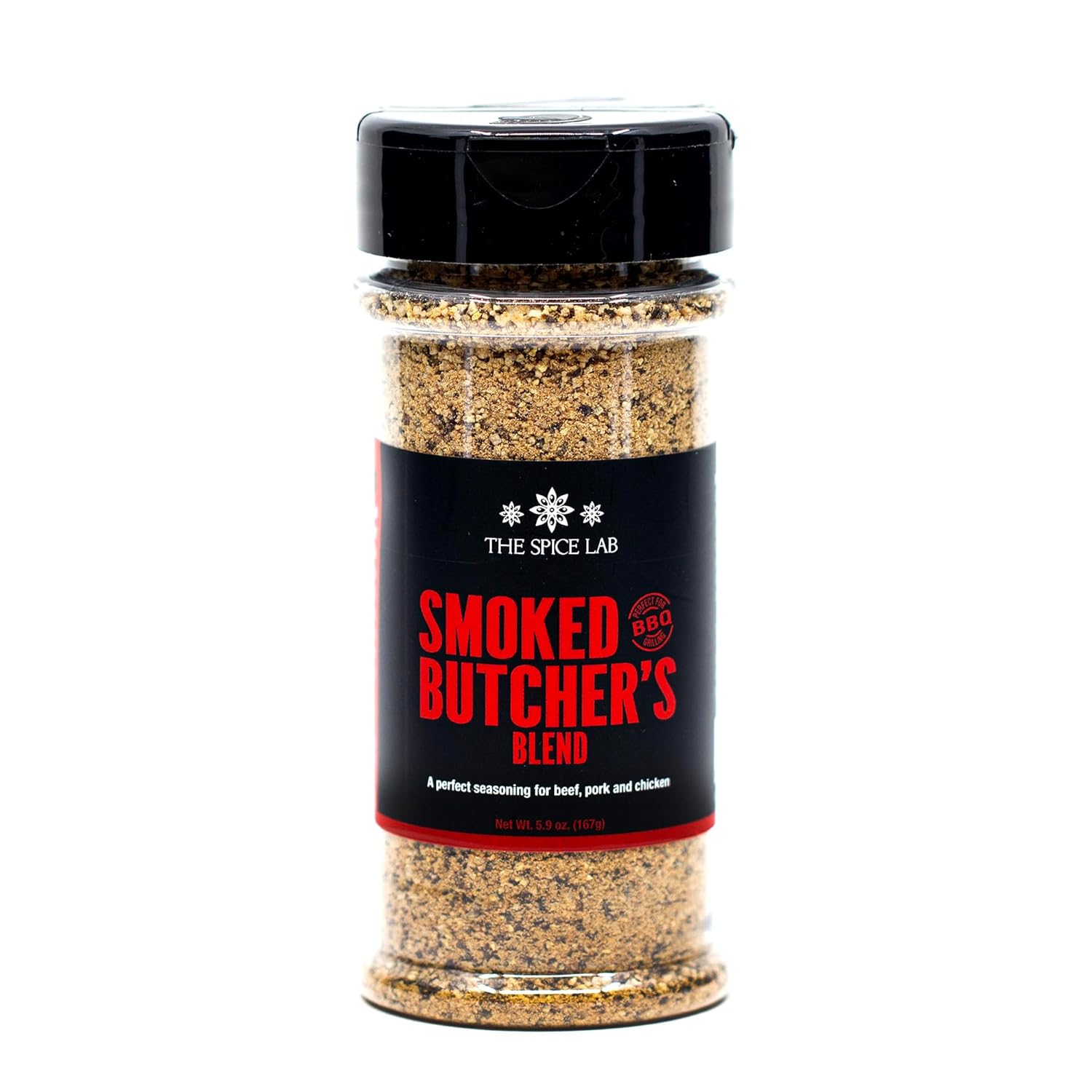 The Spice Lab Smoked Salt & Pepper Butcher’s Blend - Kosher & All-Natural Butcher Craft Brisket Seasoning - Smoked Butchers Blend BBQ Rub for Beef, Pork & Chicken - 5.9 oz Shaker - Non-GMO Spice
