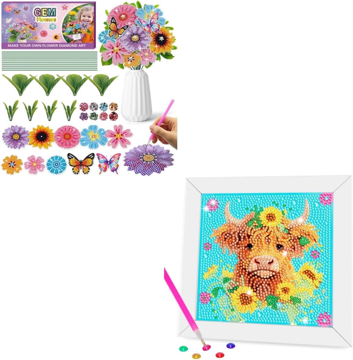 Nardoll Make Your Own GEM Art Flower Bouquet - Diamond Art Kits with Wooden Frame - Arts and Crafts for Kids Girls Ages 4 6 8 10 12