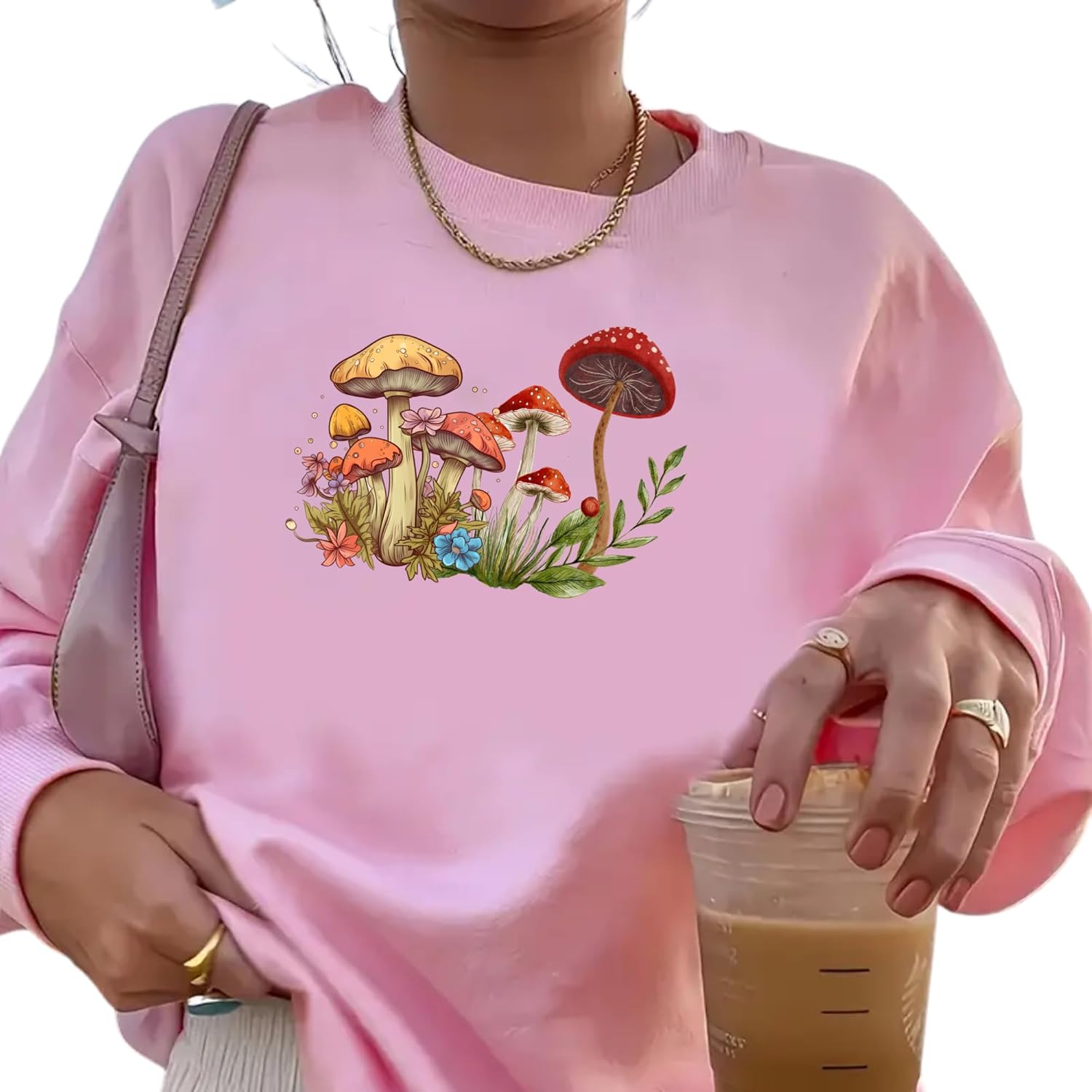 Be Buz Mushroom Wildflower Sweatshirt Cottagecore Botanical Crewneck for Women Vintage Floral Mushroom Pullover Aesthetic Nature Lover Shirt