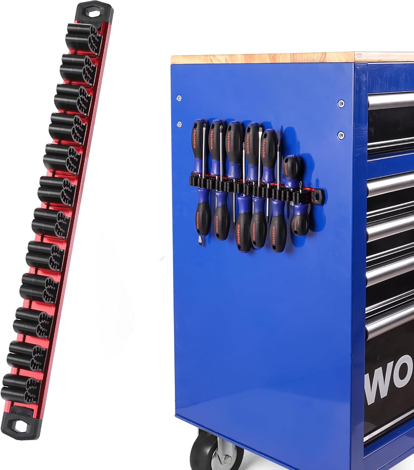 WORKPRO Magnetic Screwdriver Organizer and Wrench Organizer, Aluminum Rail Magnetic Tool Organizer, Tool Holder, Toolbox Organization, 12 Slots Screwdriver and Wrench Holder (Tools not Included)