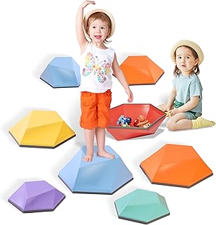 makarci Diamond Balance Stepping Stones for Kids, 8 Pcs Non-Slip Stones for Toddlers Indoor or Outdoor Play, Sensory Toys for Kids with Autism Promoting Motor Skills, Coordination Game Toys for Kids