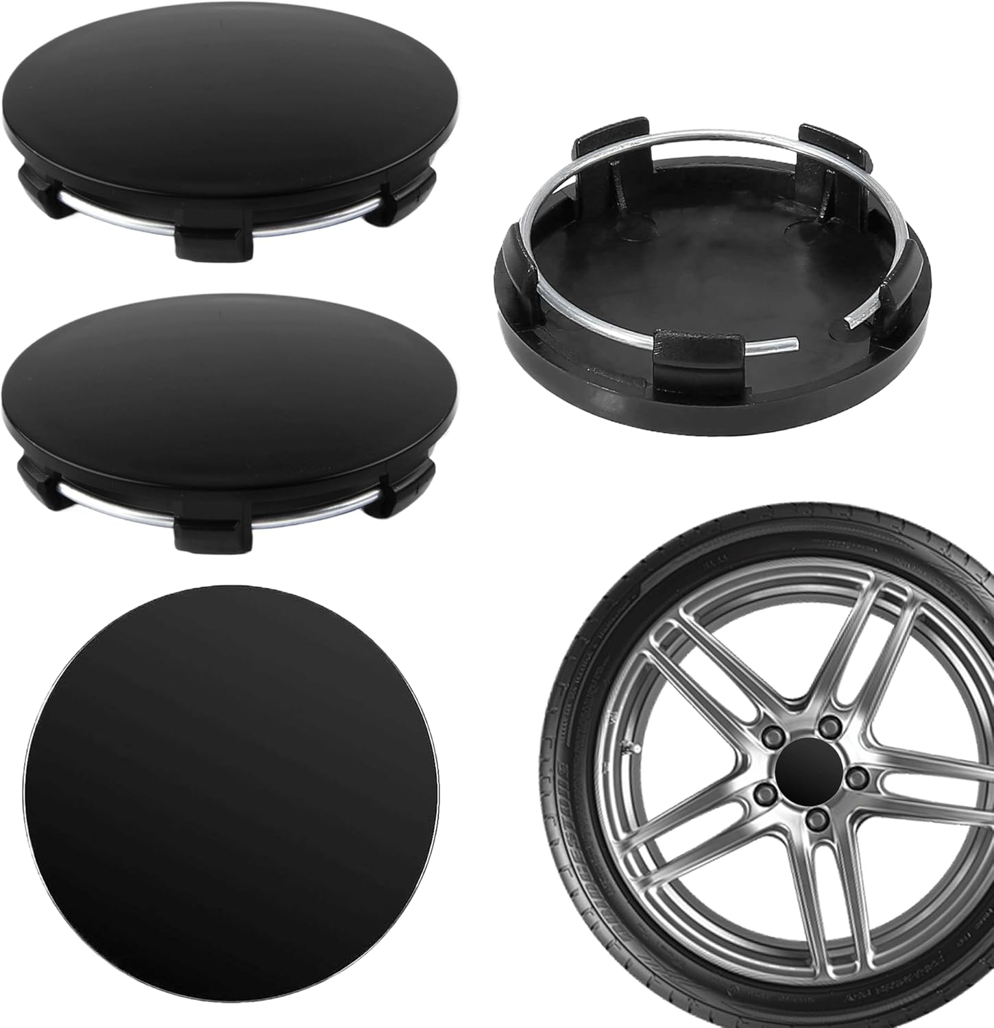 4PCS Universal Alloy Wheel Hub Caps - Black, 60mm, ABS, Compatible With Various Models - Centre Caps for VW or Other Vehicle