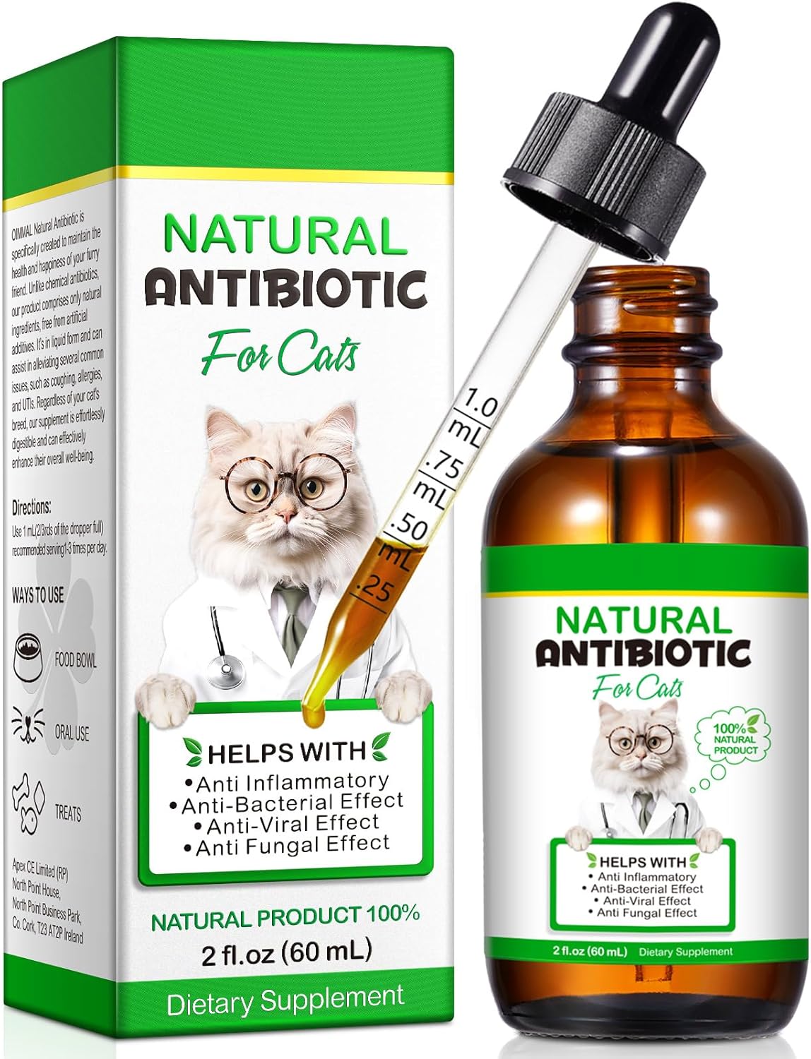 Antibiotics for Cats, Cat Antibiotics - Supports Immune & Allergy Itch Relief, Health Supplies Cats UTI, Cat Multivitamin, Chicken Flavor- 60ml