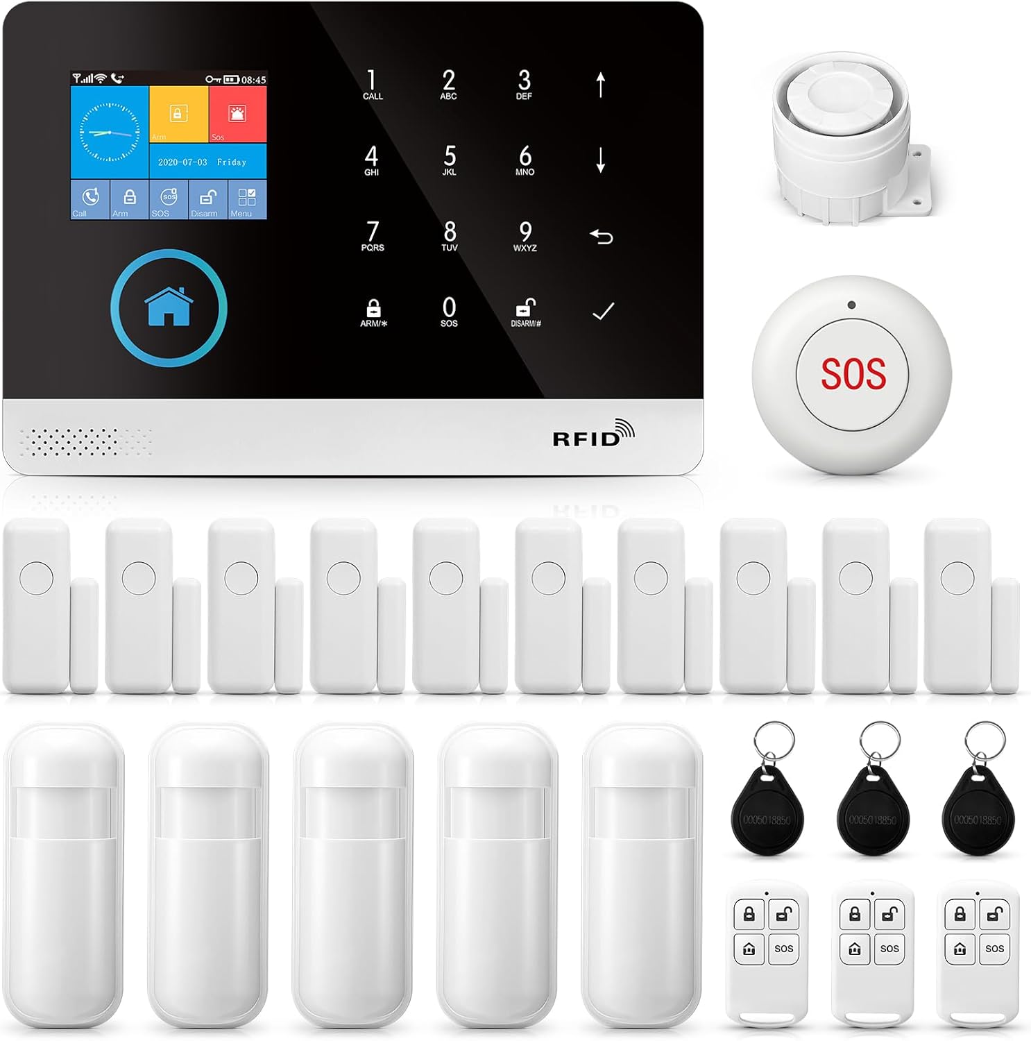 WiFi + GSM Home Security Alarm System, Alarm Kit with PIR Detector, Remote Controls, Door/Window Sensor Compatible with Alexa, No Monthly Fee
