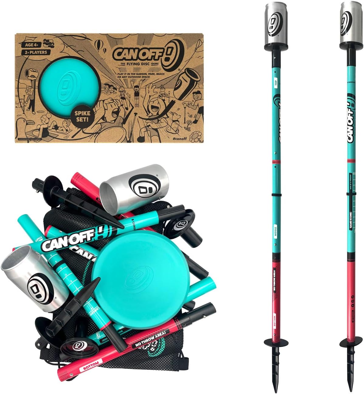 CANOFF! - Ground Spike Set - The New Exciting Flying Disc Game - For All Ages, Play with Anyone! Includes Longer Lasting Durable Game Cans and A Neat Mesh Carry Bag.