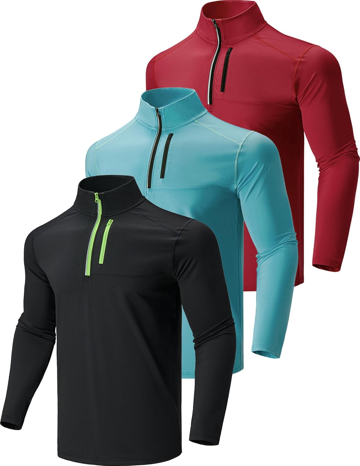 Liberty Imports 3-Pack Men’s Quarter-Zip Pullover Lightweight Long Sleeve Athletic Jackets Performance Workout Running Shirts