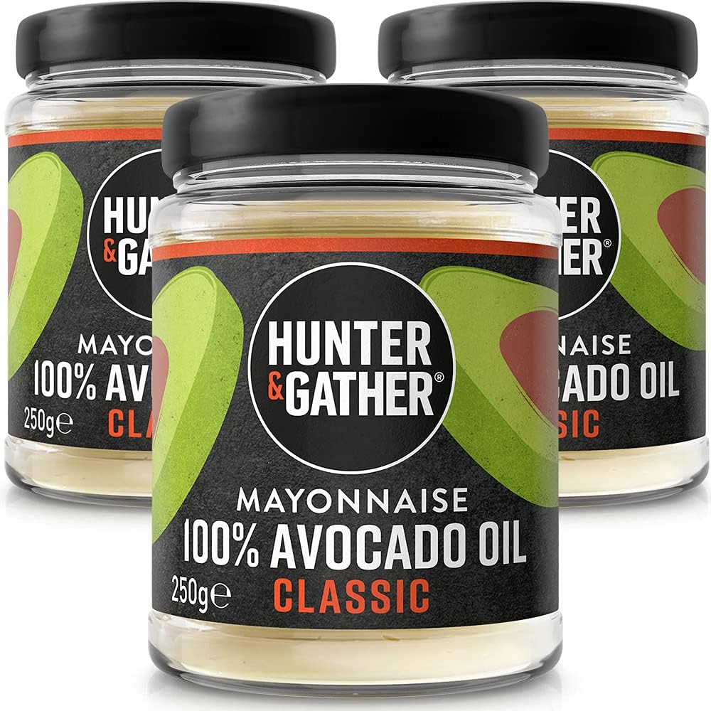 Hunter & Gather Avocado Oil Mayonnaise 3 x 250g | Seed Oil Free I Made with Pure Avocado Oil and British Free Range Egg Yolk | Paleo, Keto, Sugar and Gluten Free Avocado Mayo