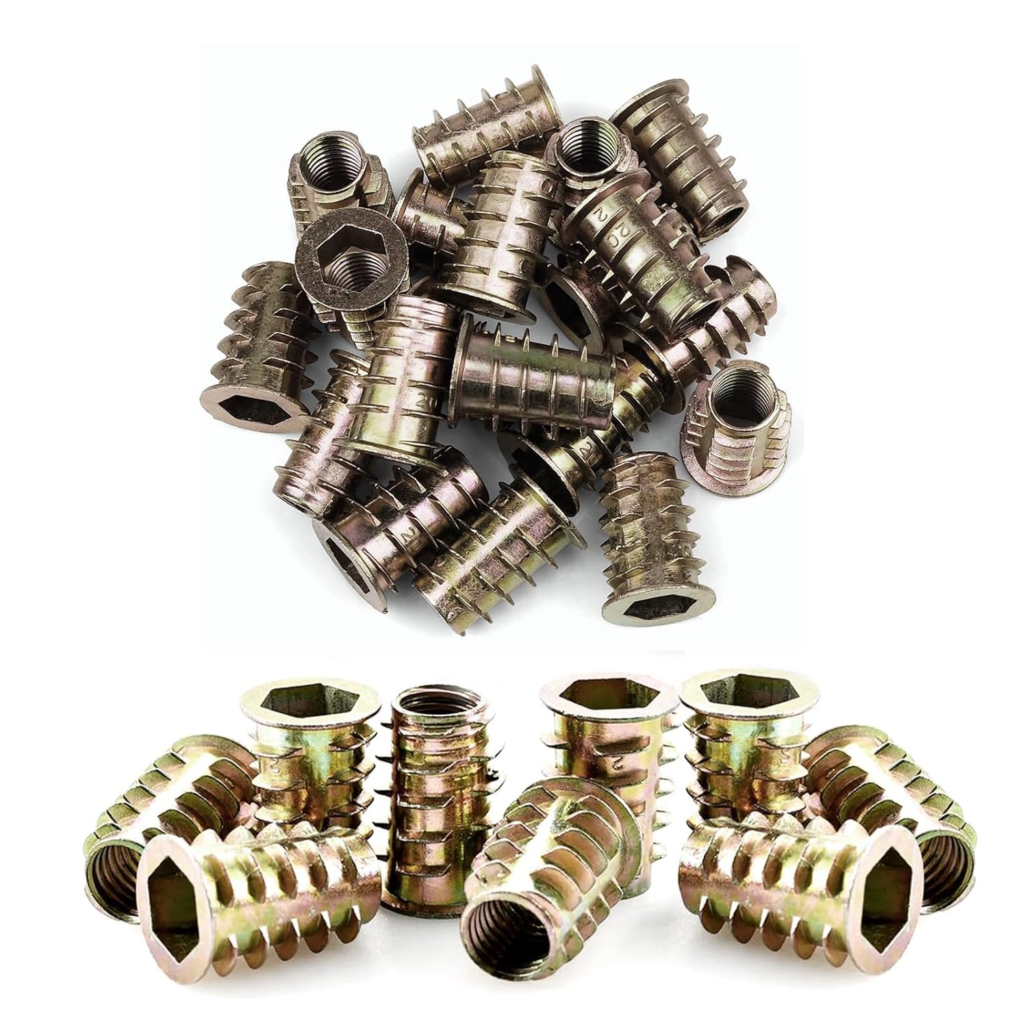 M8 Threaded Inserts for Wood, 25 Pcs Hex Drive Insert Screw-inZinc Alloy Threaded Rivet Screw Nuts For Wood Timber Furniture