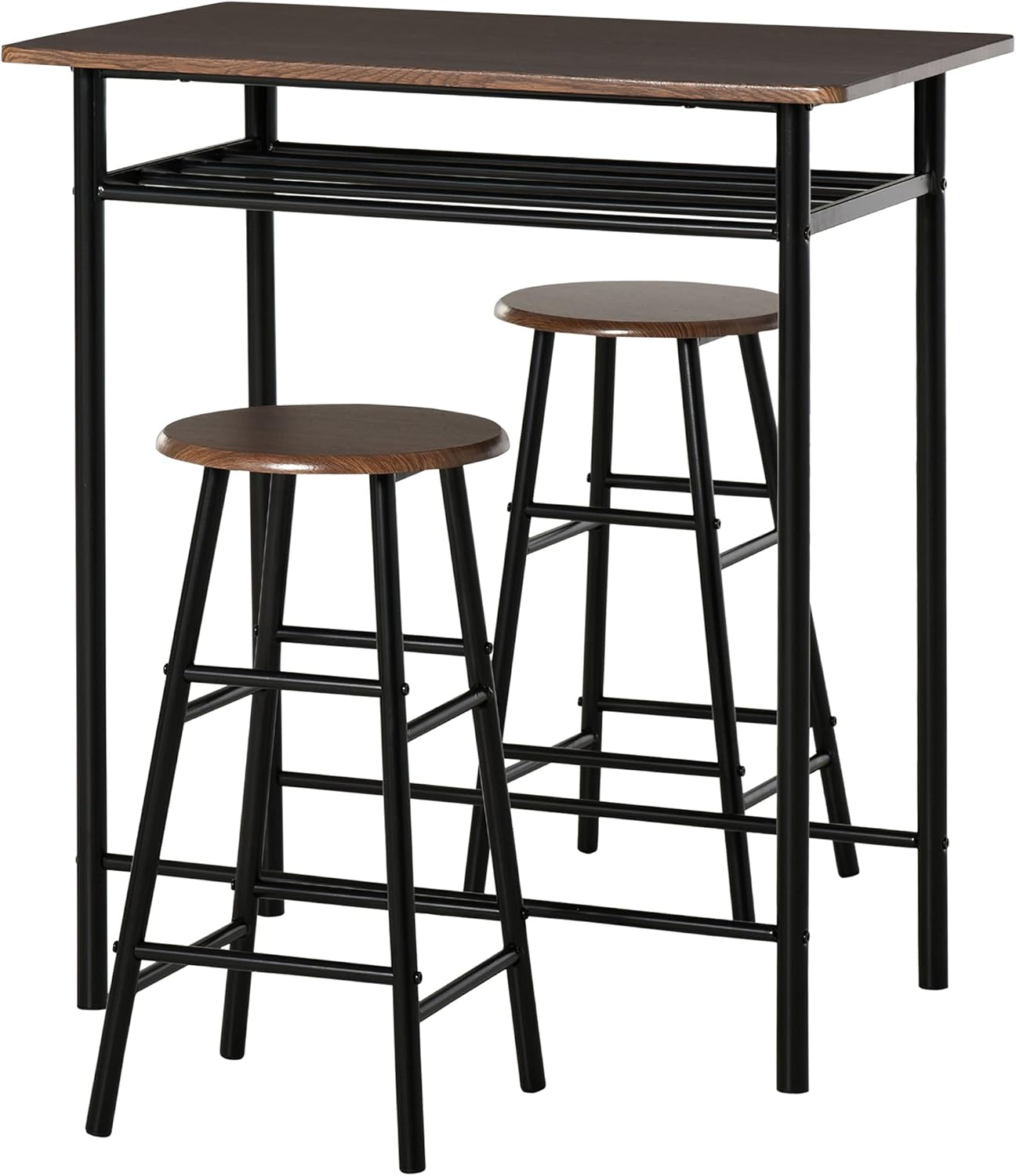 HOMCOM Bar Table Set, Bar Table and Stools Set, Footrest and Storage Shelf, for Kitchen, Dining Room, Pub, Cafe, Black and Oak