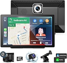 9" Carplay Screen for Car, Portable Car Stereo with Wireless Carplay & Android Auto, 4K Dash Cam, 1080P Camera, GPS Navigation, Voice Control,Portable Car Radio with 64GB SD Card AHD Rear Camera