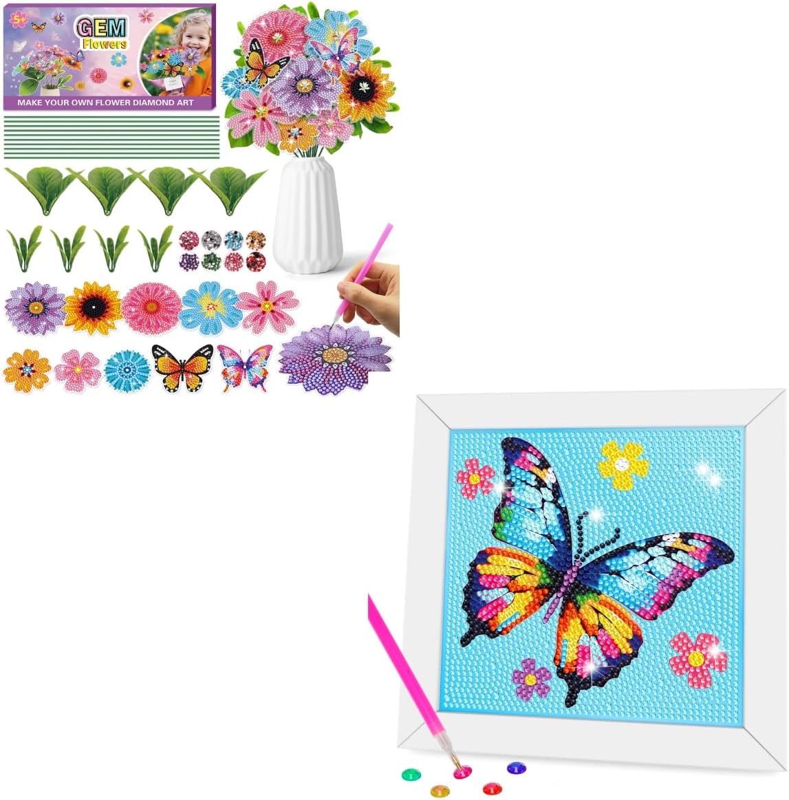 Nardoll Make Your Own GEM Art Flower Bouquet - Diamond Art Kits with Wooden Frame - Arts and Crafts for Kids Girls Ages 4 6 8 10 12