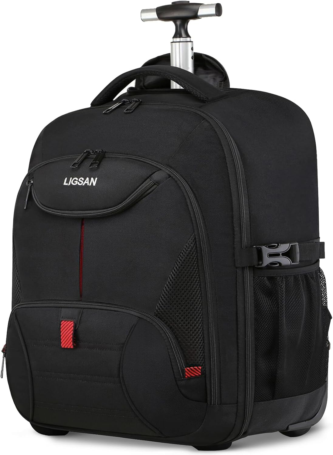 LIGSAN Travel Backpack with Wheels, 17inch Wheeled for Men Women Rolling Laptop Bags on Wheels Waterproof Rucksack Cabin Bag Trolley Suitcase Business College School Bag, Black