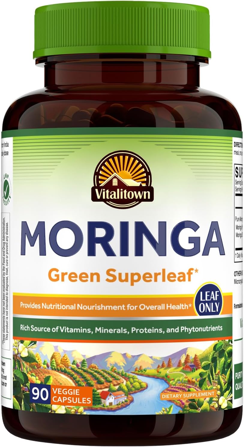 Vitalitown Moringa Capsules, Pure Moringa Oleifera Leaves, No Sticks, No Caffeine, Energy, Immune, 90 Capsules