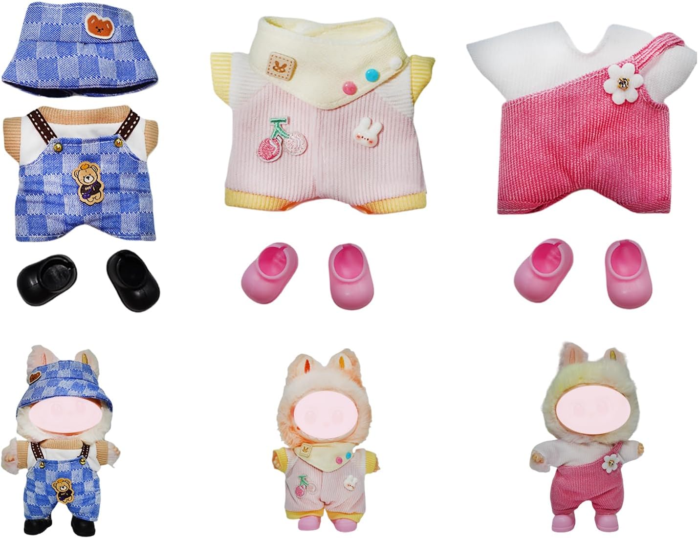 3 Sets of Cute Doll Clothes Suit for Labubu Doll, Plush Clothes for 17cm Doll, ,Clothing Sets for Labubu Doll(No Doll Only Clothes), Miniature Accessories Set Dress Up Gift