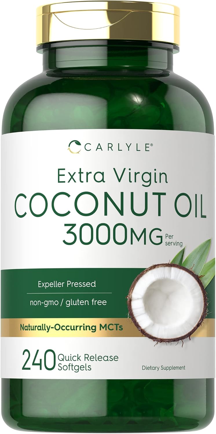 Carlyle Extra Virgin Coconut Oil | 3000mg | 240 Softgels | Expeller Pressed Supplement for Women and Men | Non-GMO and Gluten Free