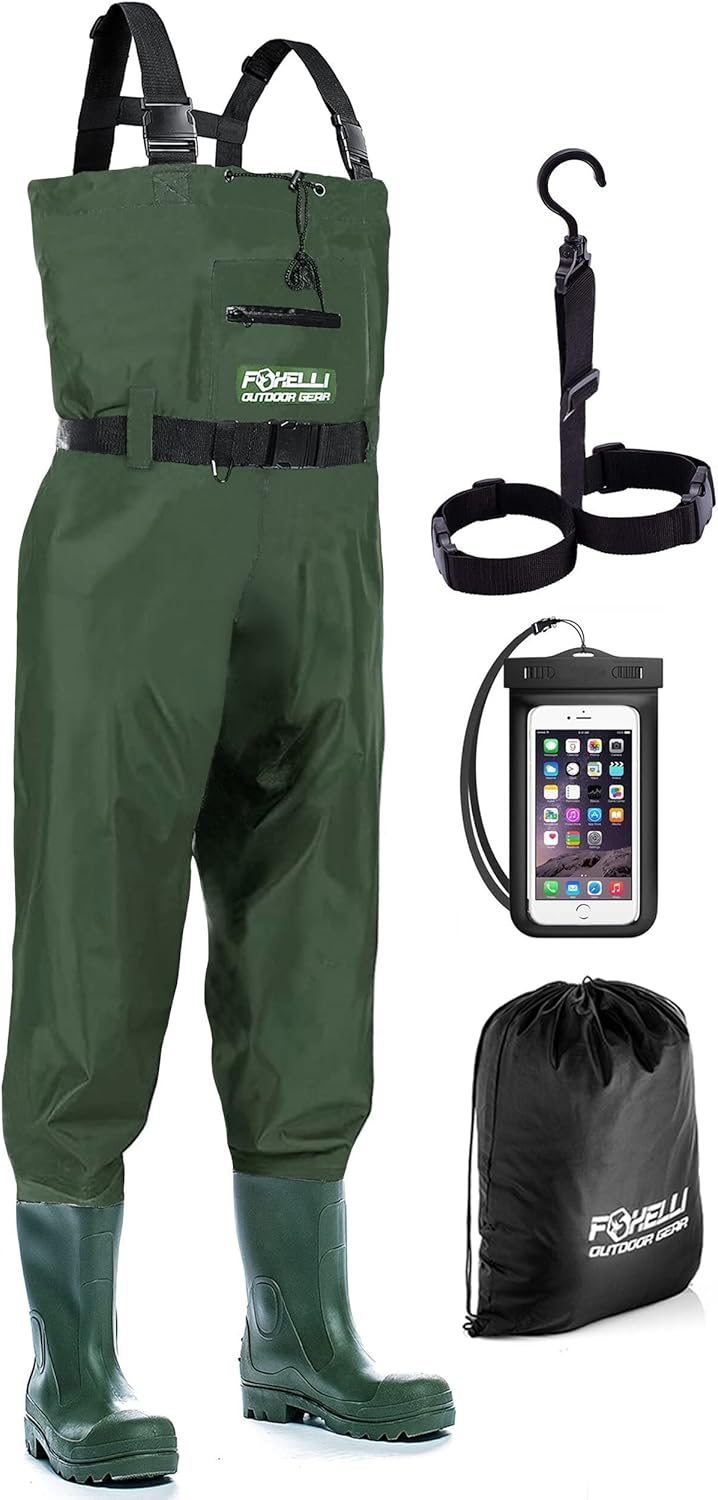 Foxelli Chest Waders – Waterproof 2-ply Nylon/PVC Hunting Fishing Waders for Men and Women with Boots